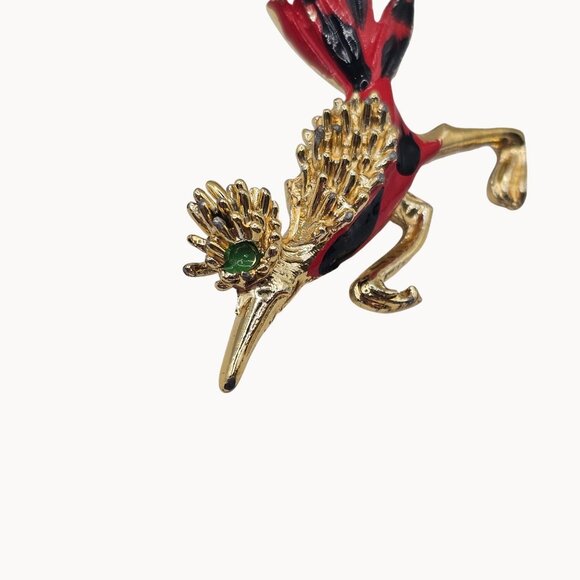 VTG Brooch Roadrunner Bird Enamel Painted Gold Tone Retro Fun Whimsy Cartoon Pin - Picture 4 of 10
